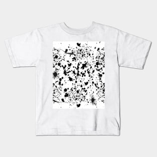 Black and White Pattern Paint Splats, Birds, Twigs Kids T-Shirt